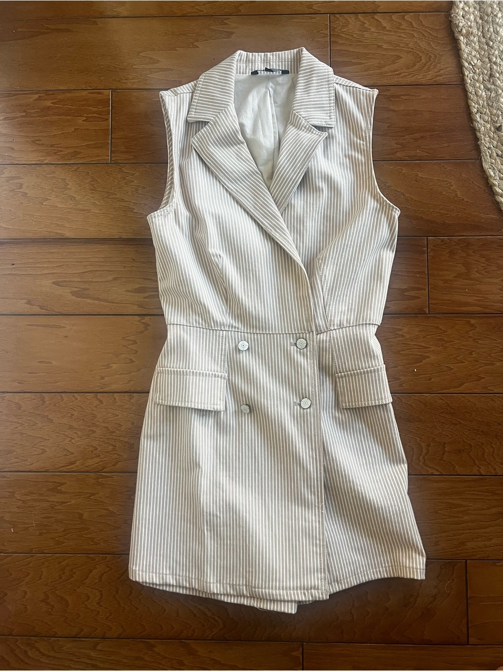 Steve Madden Cream Pinstripe Sleeveless Blazer Dress Sz M